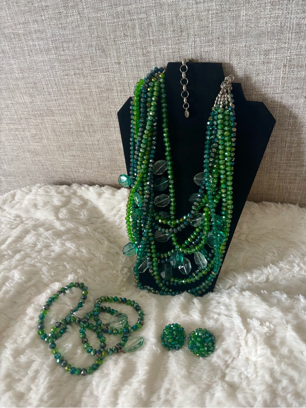 Sassy Jones Green Malia Multi-Strand Necklace, Bracelets with Matching Earrings